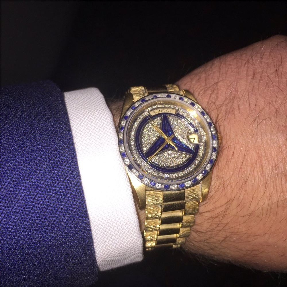18k gold Rolex president custom made Mercedes logo